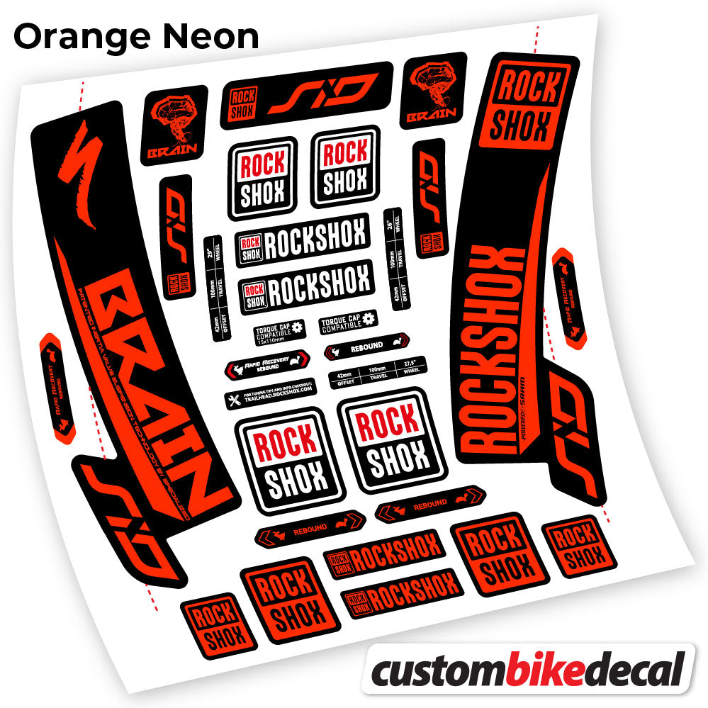 Adesivi Forcella Rock Shox Sid Brain 2018 in vinile - Arancione Neon