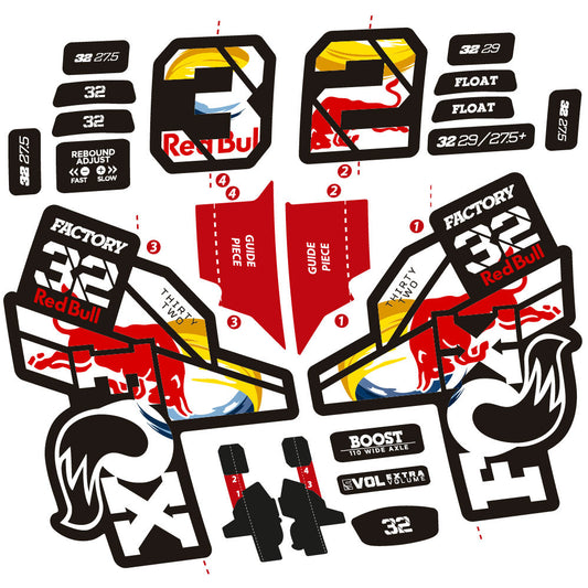 Adesivi Forcella Fox 32 Factory SC 2021, 2022 e 2023 Red Bull Edition in vinile - Rosso