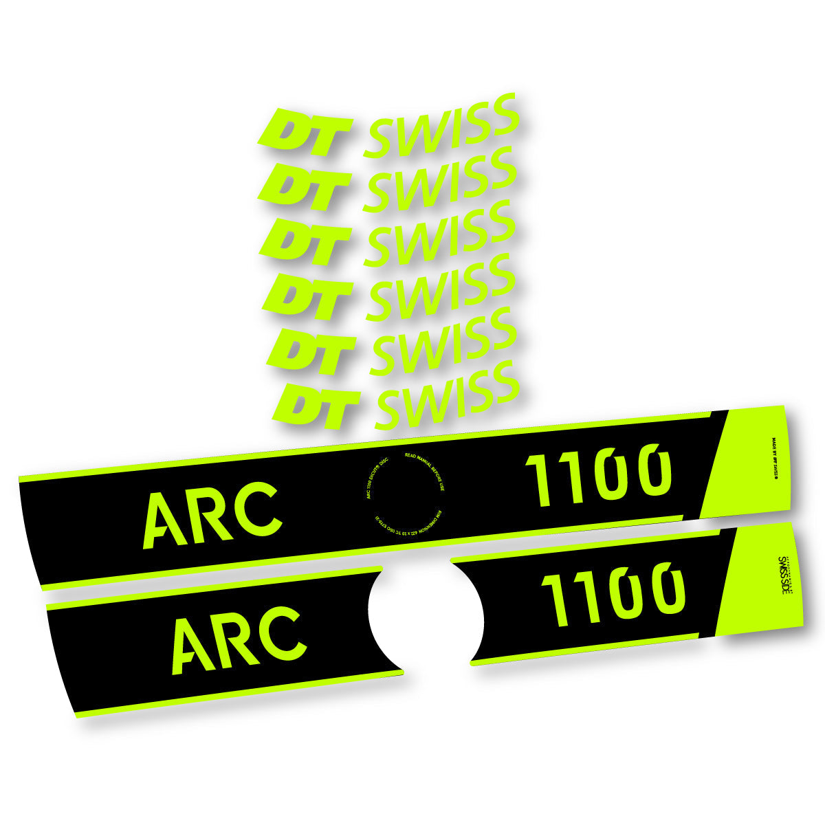 Adesivi Cerchi Bici da Corsa DT Swiss ARC 1100 Disc 2025-2026 50 mm in vinile - Verde Lime Fluo