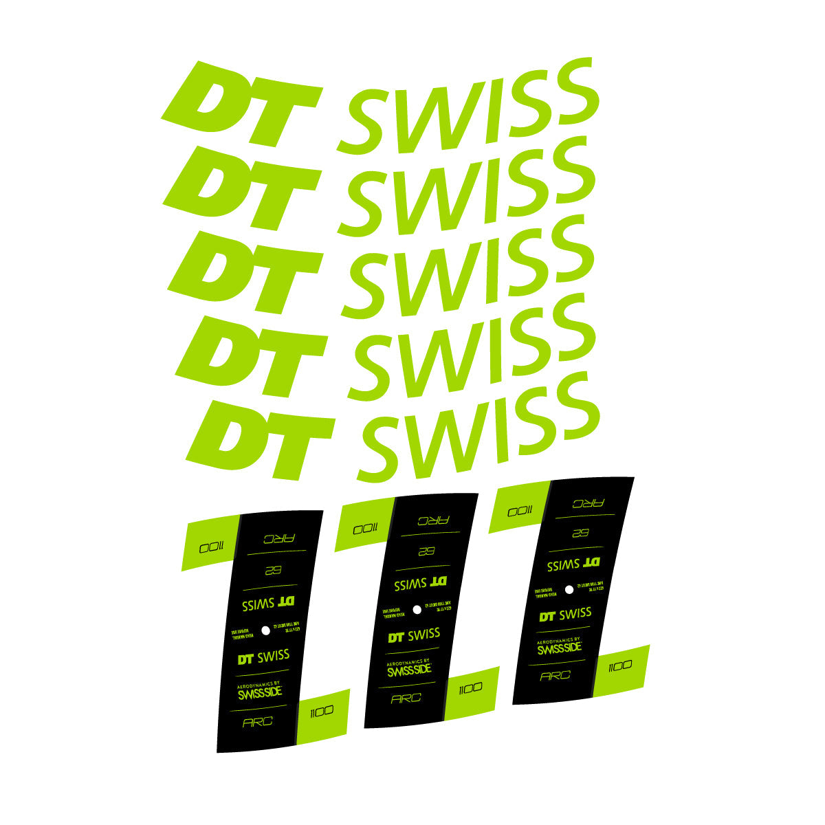 Adesivi Cerchi Bici DT Swiss ARC 1100 62mm 2020-2026 in vinile - Verde Lime