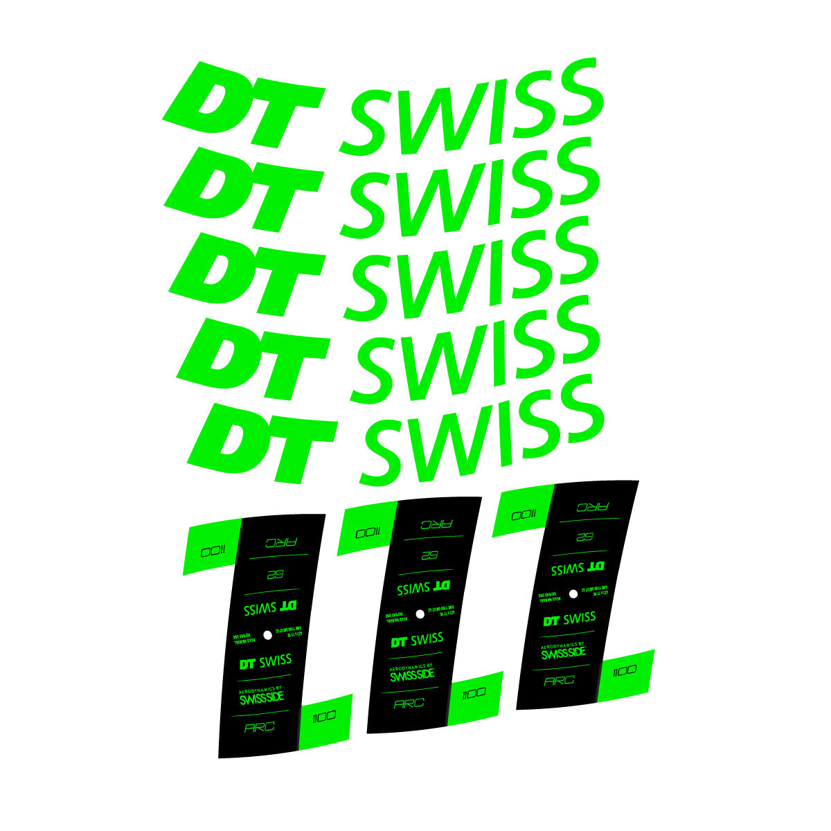 Adesivi Cerchi Bici DT Swiss ARC 1100 62mm 2020-2026 in vinile - Verde Fluo