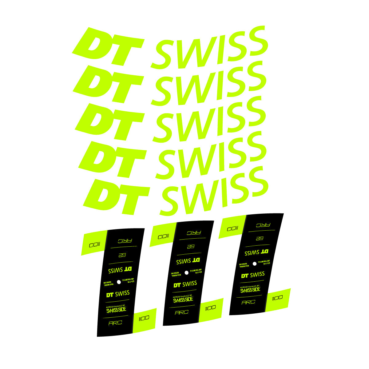 Adesivi Cerchi Bici DT Swiss ARC 1100 62mm 2020-2026 in vinile - Verde Lime Fluo