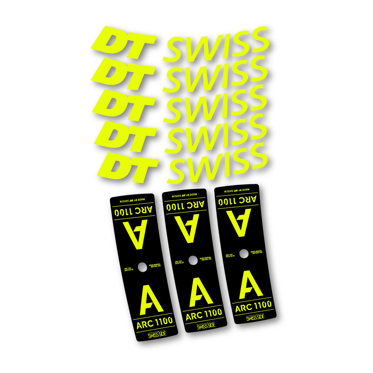 Adesivi Cerchi Bici DT Swiss ARC 1100 85mm 2025-2026 in vinile - Giallo Fluo