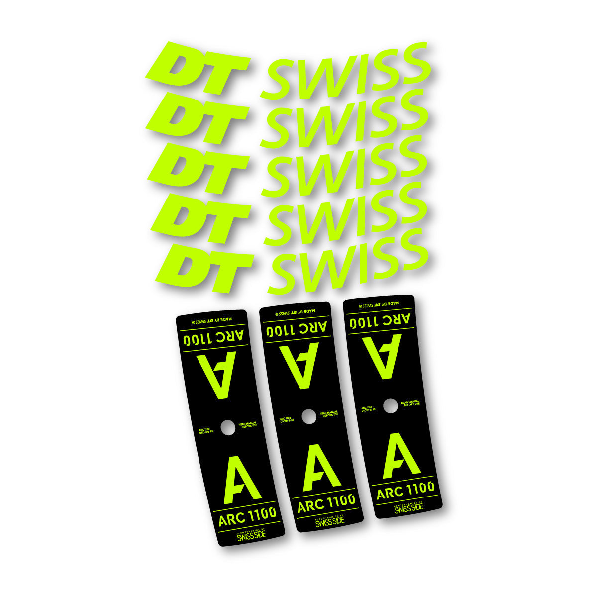 Adesivi Cerchi Bici DT Swiss ARC 1100 85mm 2025-2026 in vinile - Verde Lime Fluo