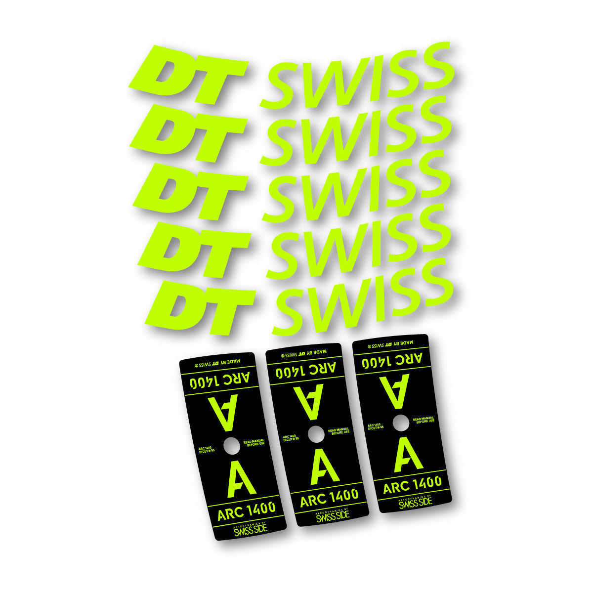 Adesivi Cerchi Bici DT Swiss ARC 1400 55mm 2025-2026 in vinile - Verde Lime Fluo