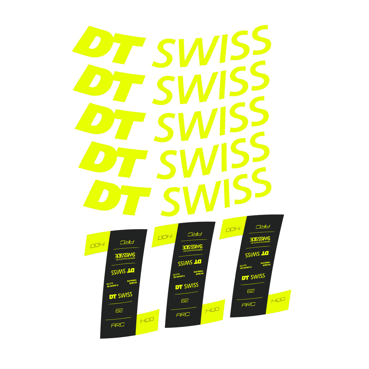 Adesivi Cerchi Bici DT Swiss ARC 1400 62mm 2020-2026 in vinile - Giallo Fluo