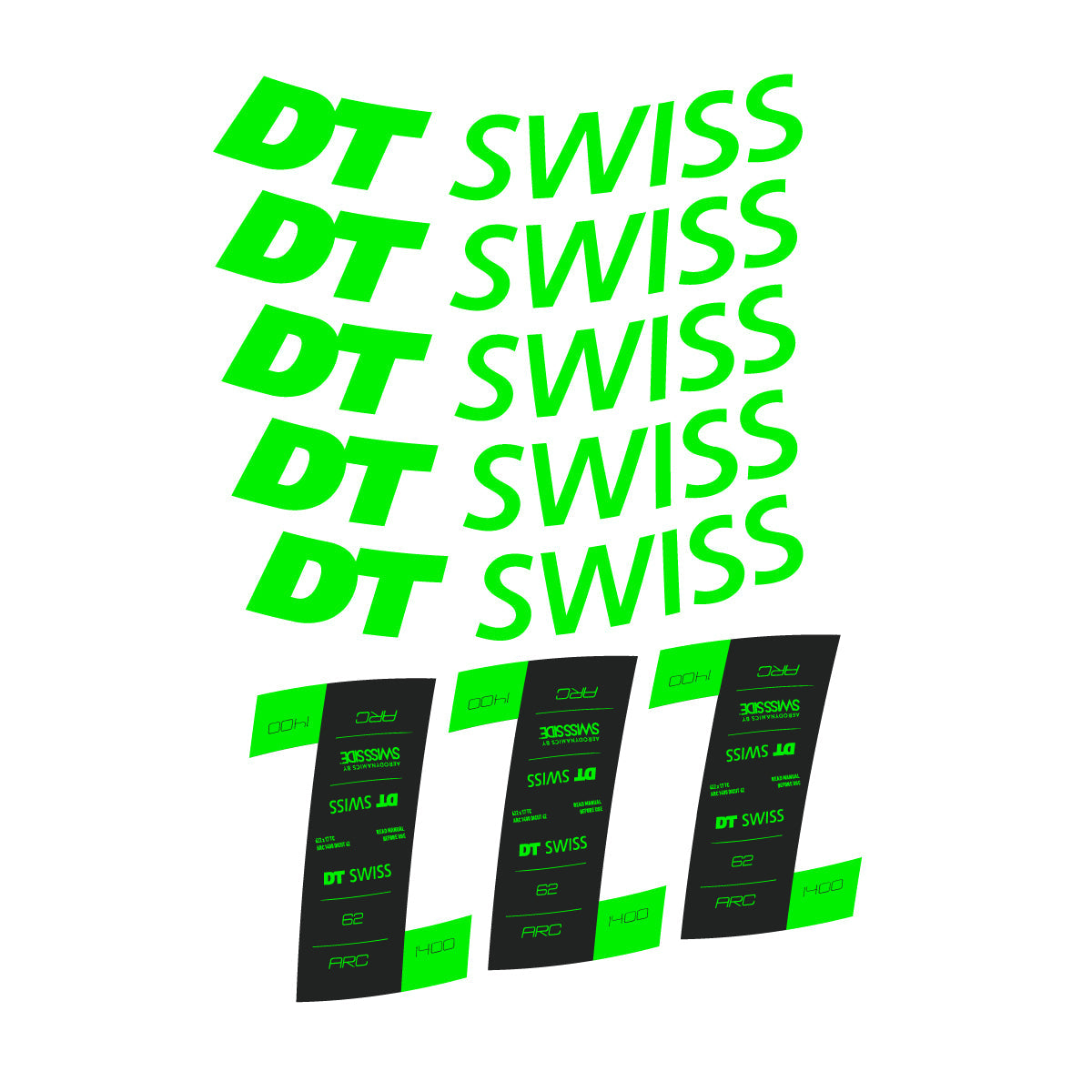 Adesivi Cerchi Bici DT Swiss ARC 1400 62mm 2020-2026 in vinile - Verde Fluo