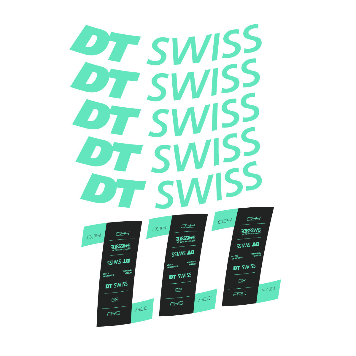 Adesivi Cerchi Bici DT Swiss ARC 1400 62mm 2020-2026 in vinile - Verde Menta
