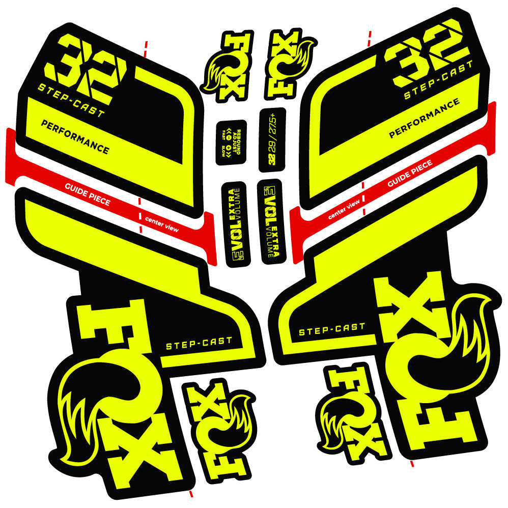 Adesivi Forcella Fox 32 Step Cast Performance 2022 in vinile - Giallo Neon