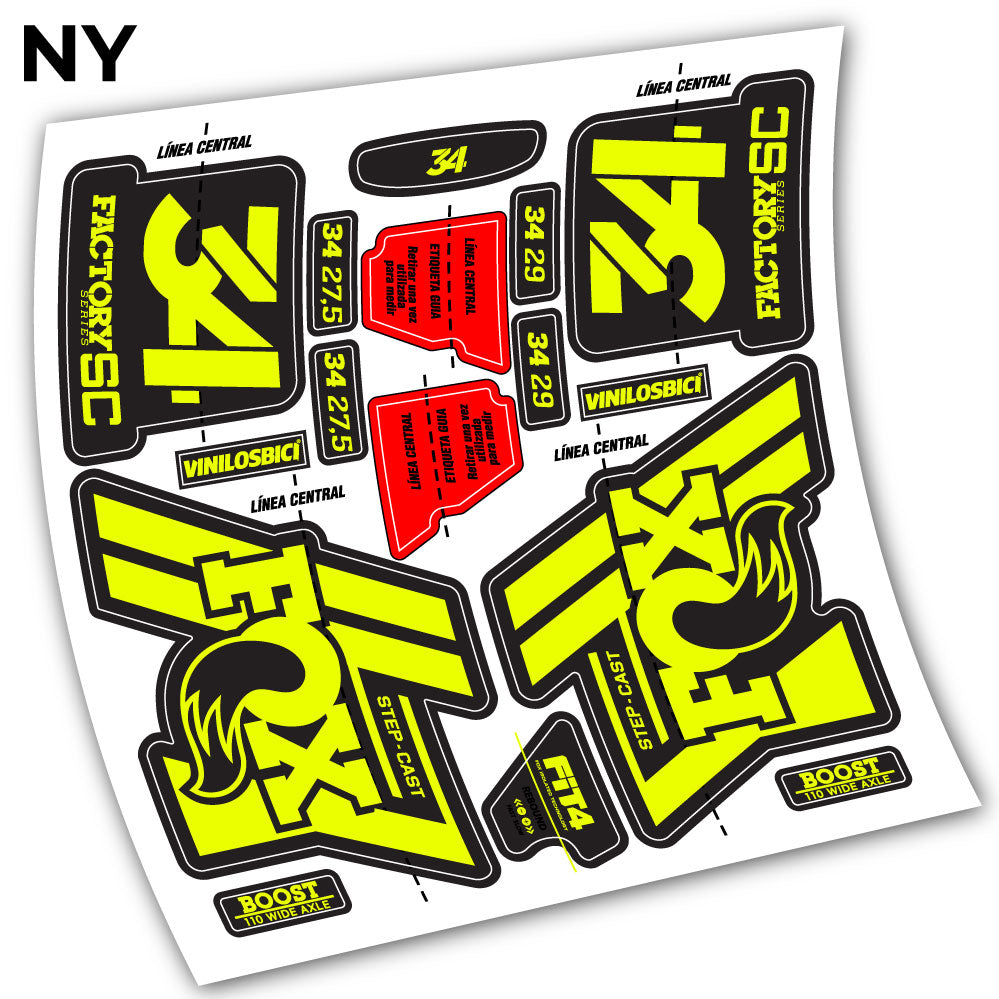 Adesivi Forcella Fox 34 Step Cast 2019 in vinile - Giallo Neon