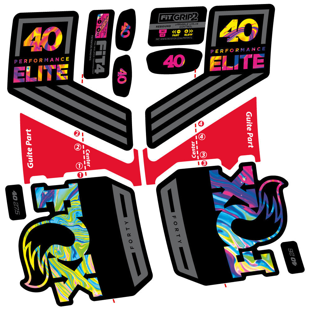 Adesivi Forcella Fox 40 Elite 2019 in vinile - Arcobaleno Psichedelico