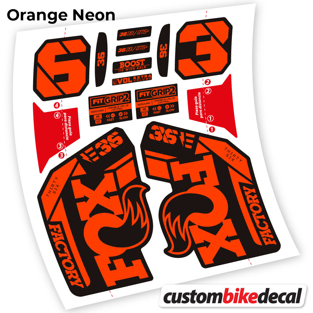 Adesivi Forcella Fox E-Bike Factory 2021 in vinile - Arancione Neon