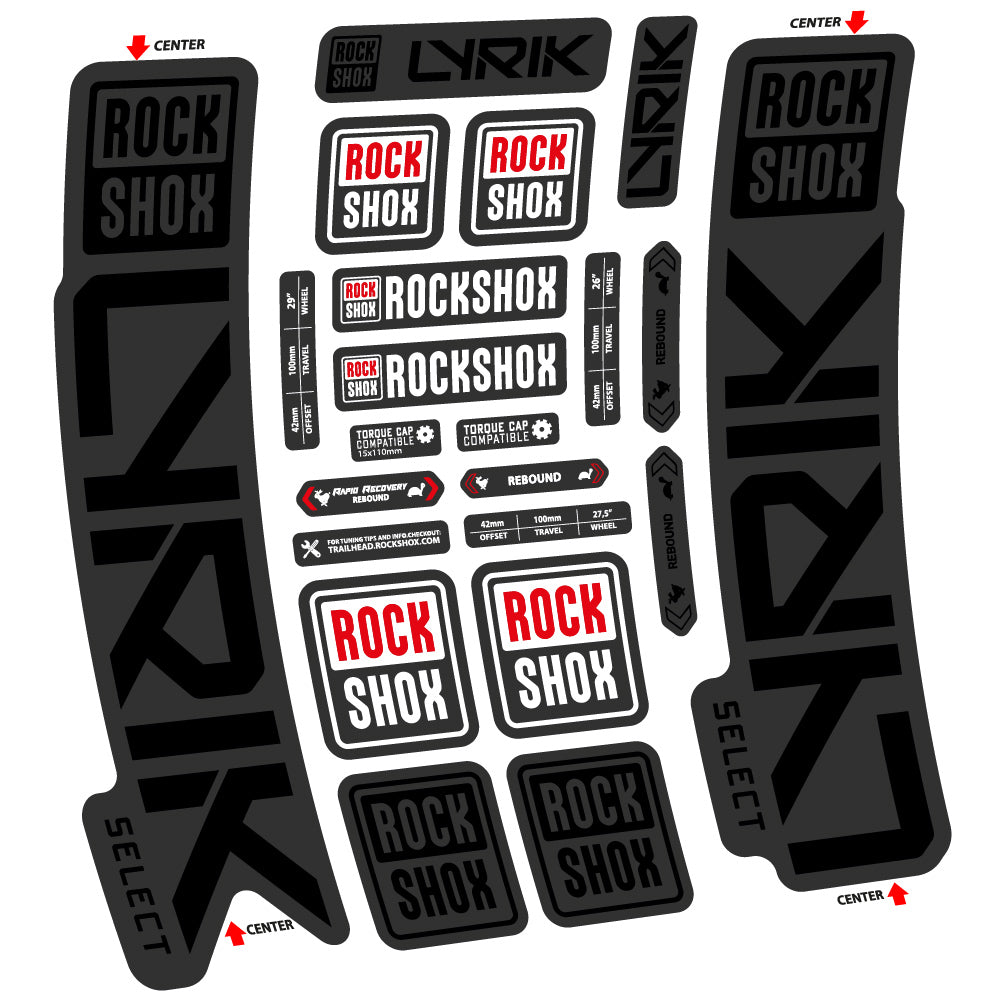 Adesivi Forcella Rock Shox Lyrik Select 2023 in vinile - Nero Opaco+Nero Lucido