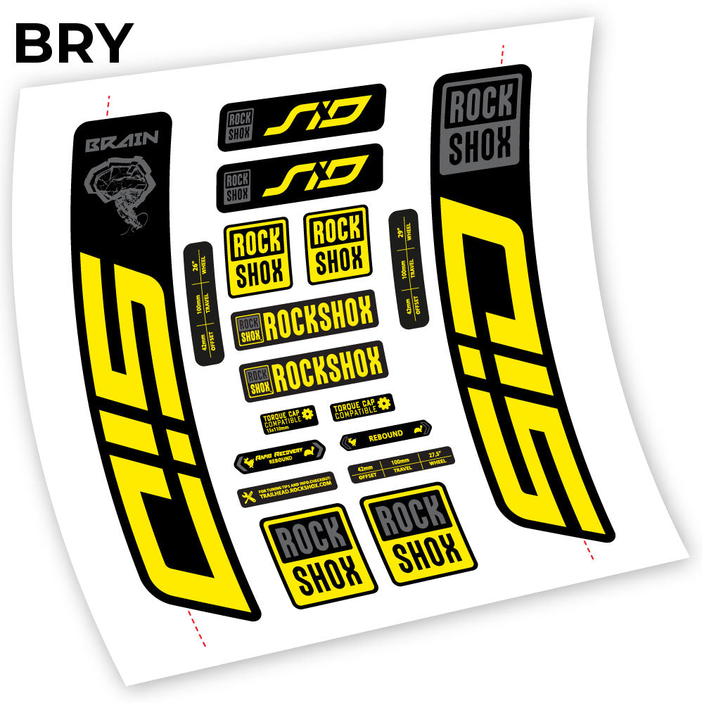 Adesivi Forcella Rock Shox Sid Brain 2021-2024 in vinile - Giallo