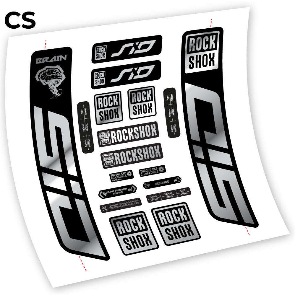 Adesivi Forcella Rock Shox Sid Brain 2021-2024 in vinile - Argento Cromato
