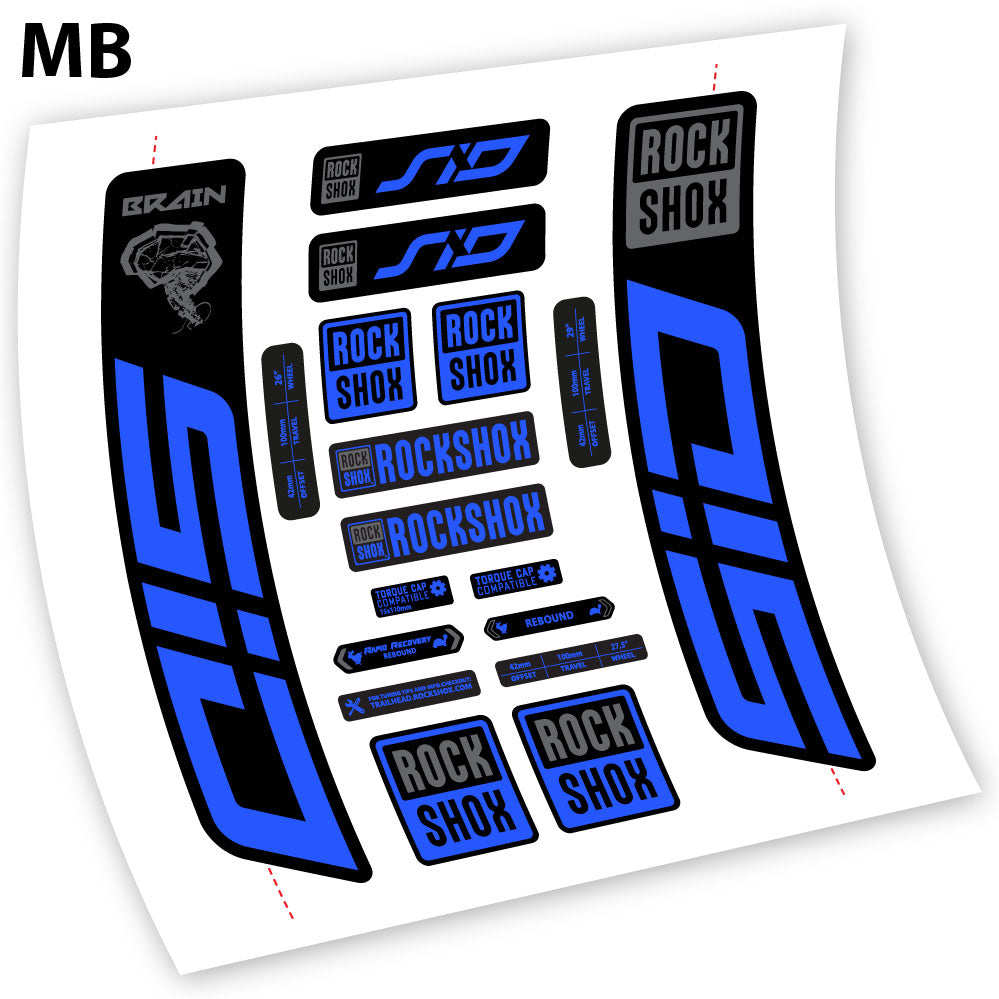 Adesivi Forcella Rock Shox Sid Brain 2021-2024 in vinile - Blu Medio