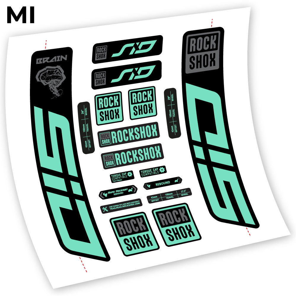 Adesivi Forcella Rock Shox Sid Brain 2021-2024 in vinile - Verde Menta