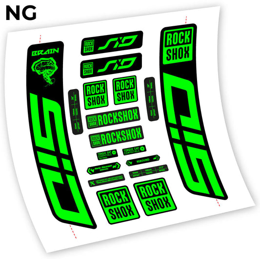 Adesivi Forcella Rock Shox Sid Brain 2021-2024 in vinile - Verde Neon