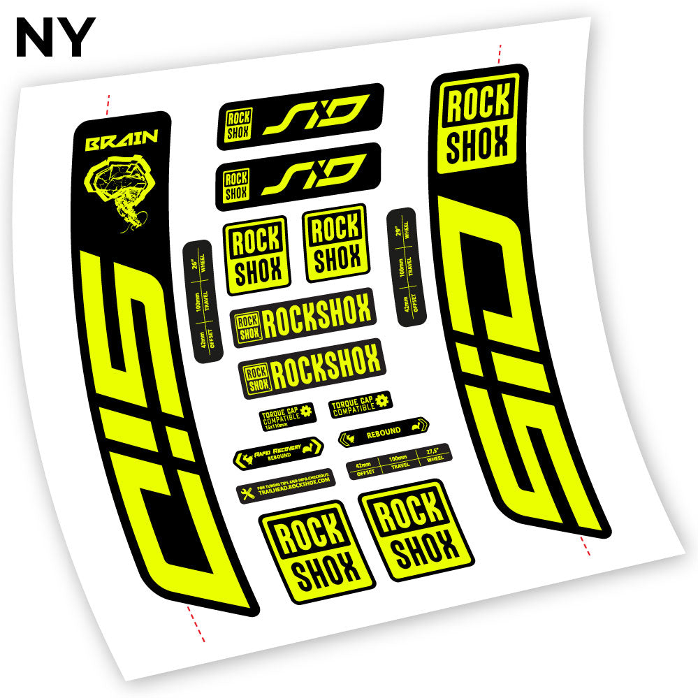 Adesivi Forcella Rock Shox Sid Brain 2021-2024 in vinile - Giallo Neon