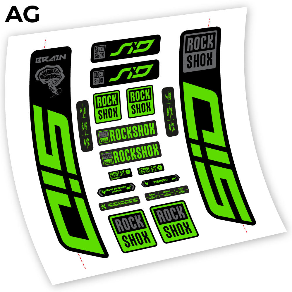 Adesivi Forcella Rock Shox Sid Brain 2021-2024 in vinile - Verde Mela