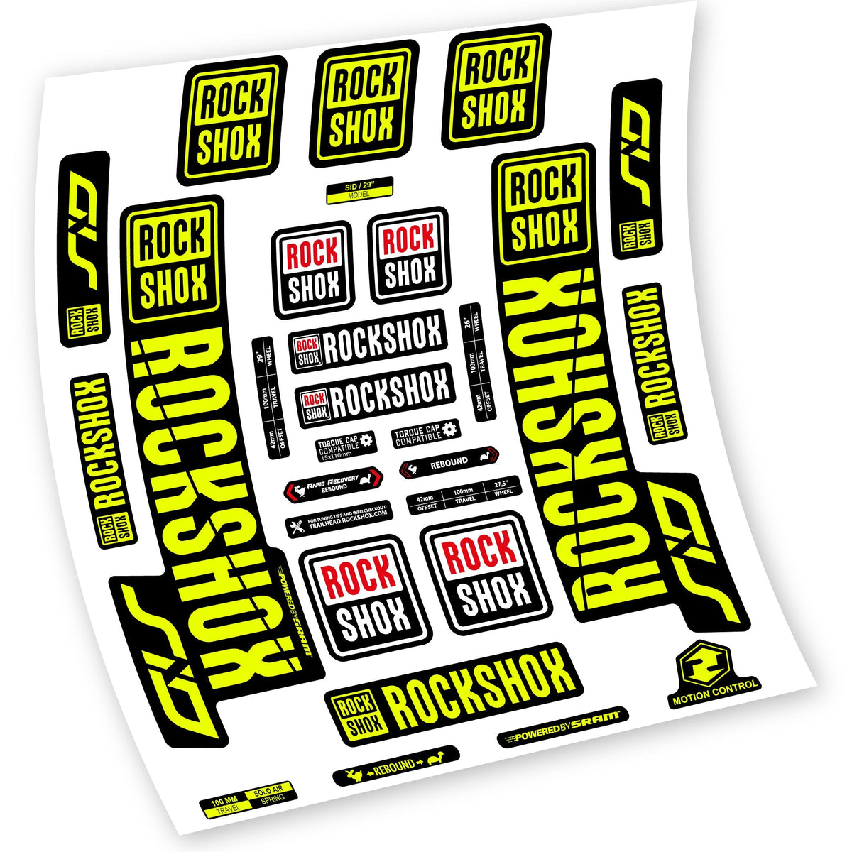 Adesivi Forcella Rock Shox Sid 2018-2019 in vinile - Giallo Neon