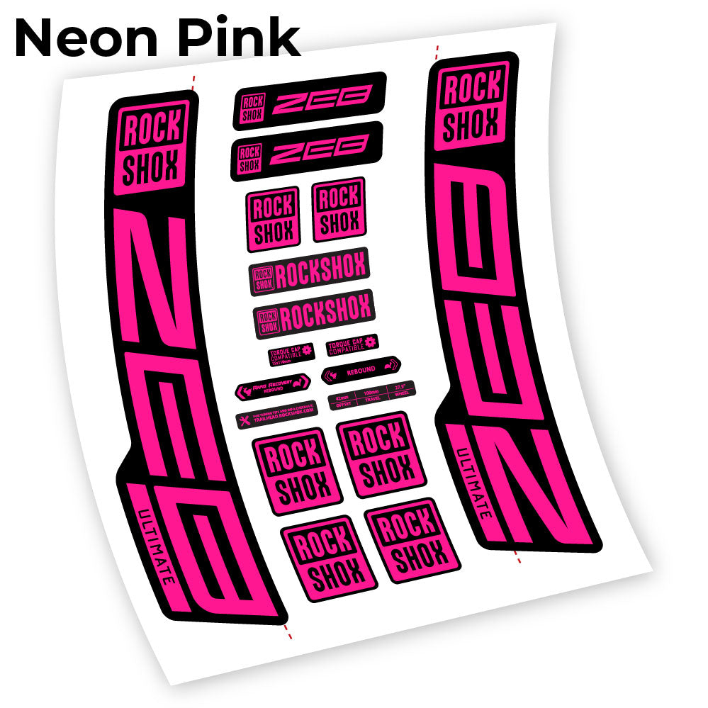 Adesivi Forcella RockShox ZEB Ultimate 2021-2024 29" in vinile - Rosa Neon