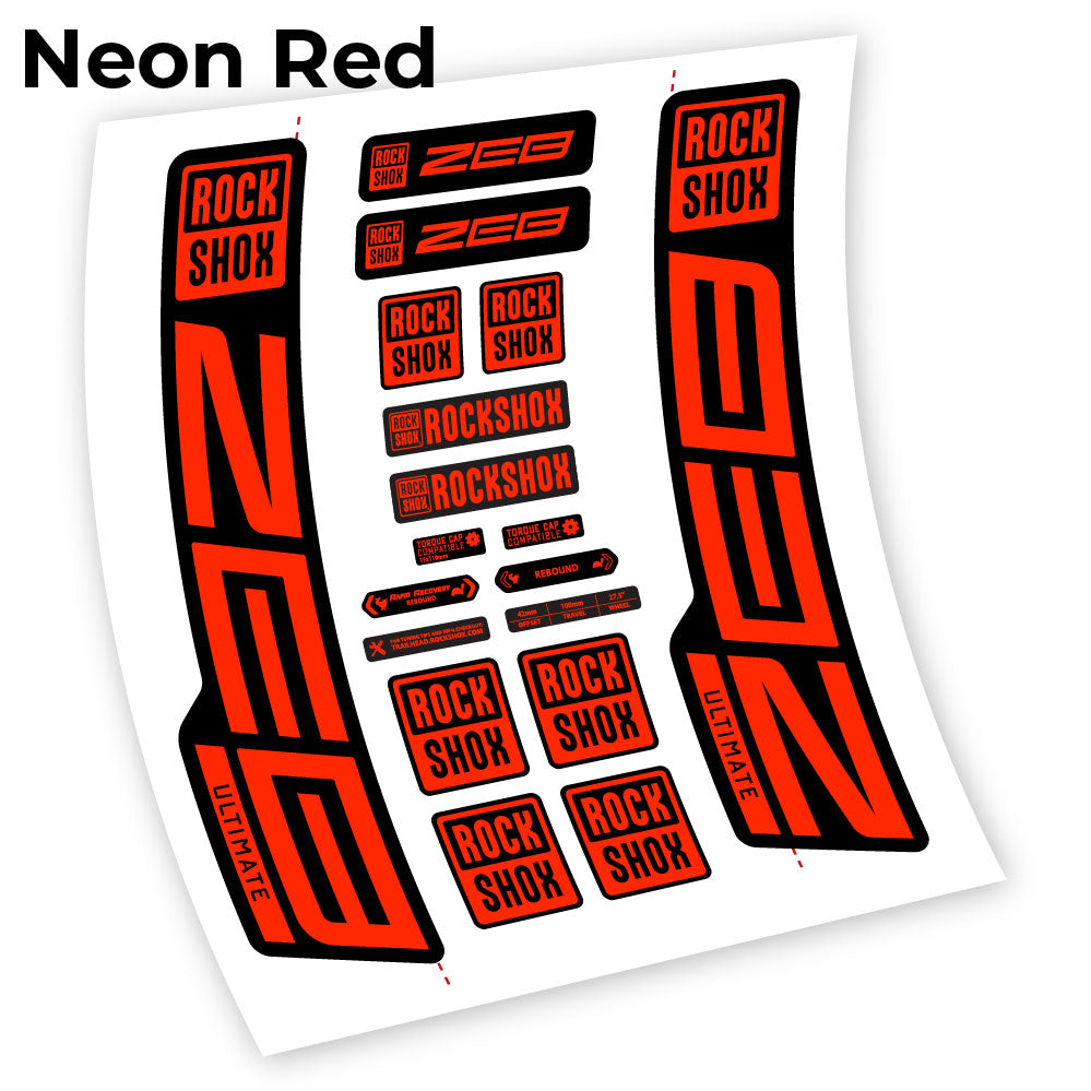 Adesivi Forcella RockShox ZEB Ultimate 2021-2024 29" in vinile - Rosso Neon