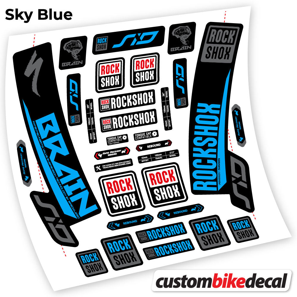 Adesivi Forcella Rock Shox Sid Brain 2018 in vinile - Azzurro Cielo
