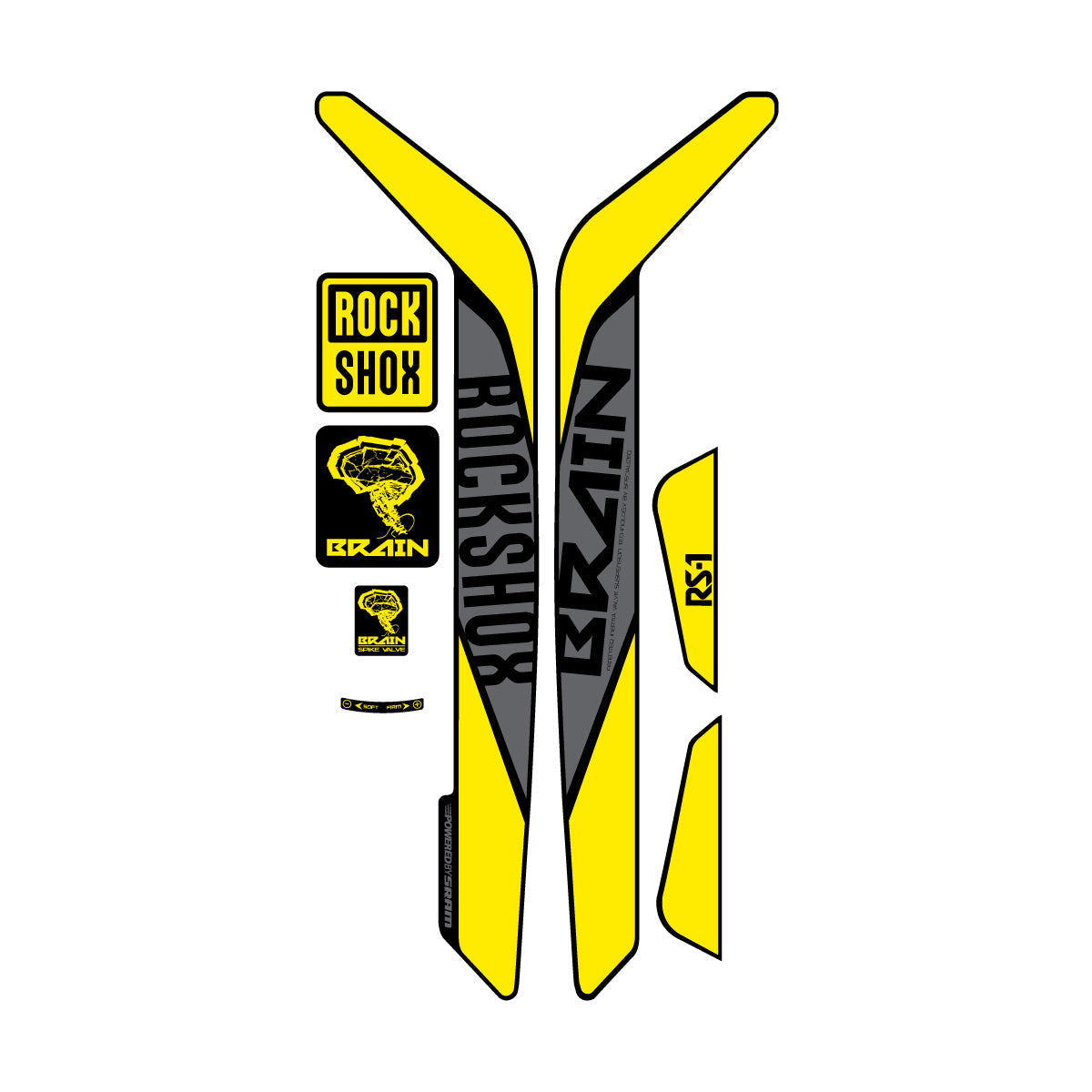 Adesivi Forcella RockShox RS-1 Brain 2015-2017 in vinile - Giallo