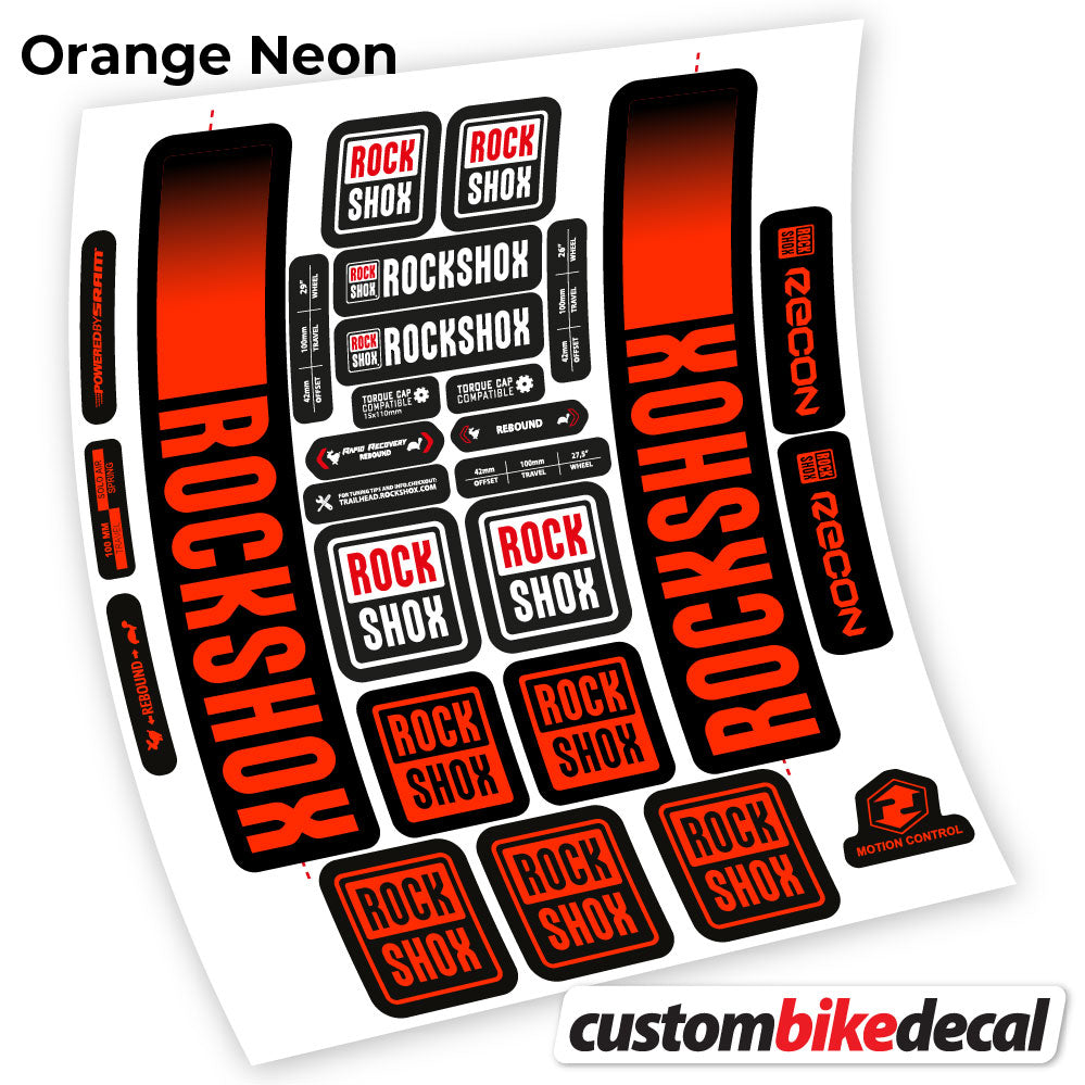 Adesivi Forcella Rock Shox Recon 2021 in vinile - Arancione Neon