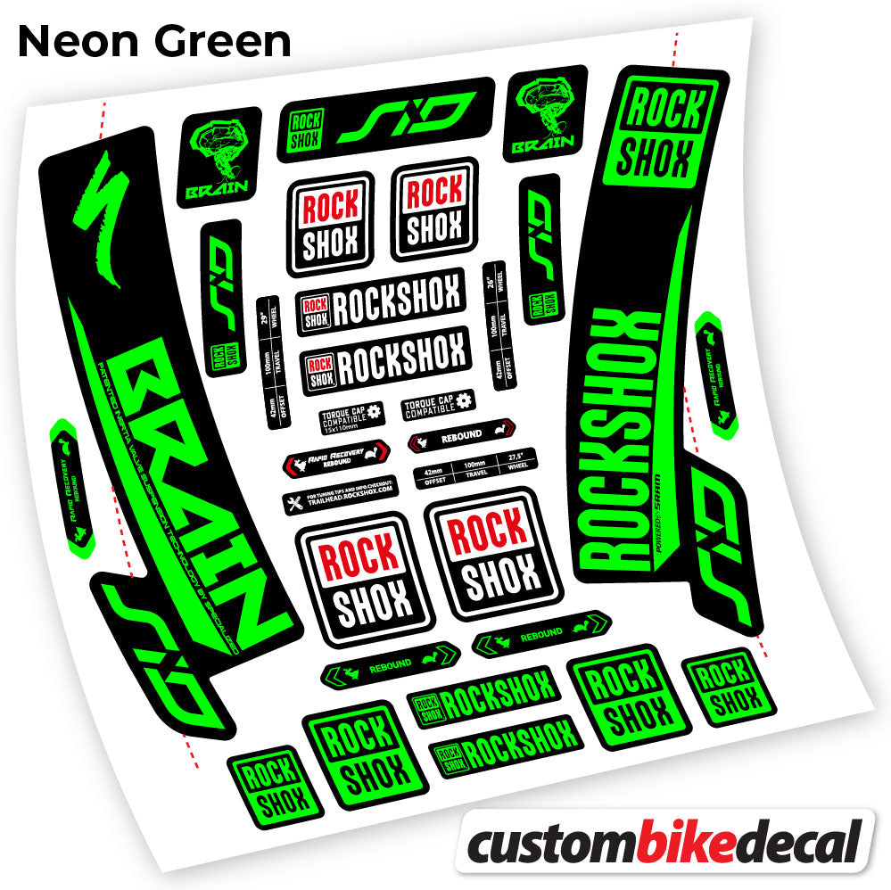 Adesivi Forcella Rock Shox Sid Brain 2018 in vinile - Verde Neon