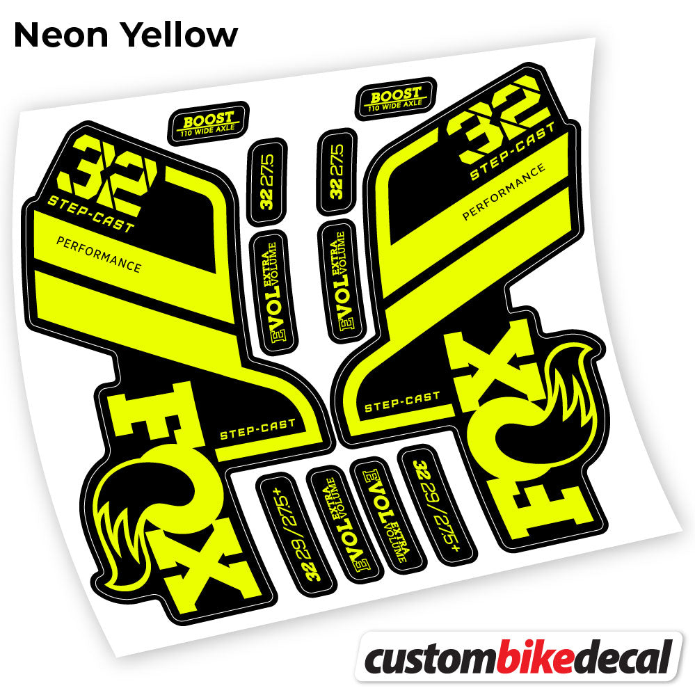 Adesivi Forcella Fox 32 SC Performance Step Cast 2021 in vinile - Giallo Neon