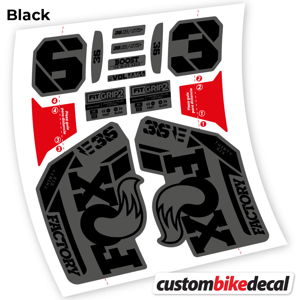 Adesivi Forcella Fox E-Bike Factory 2021 in vinile - Nero Opaco+Nero Lucido