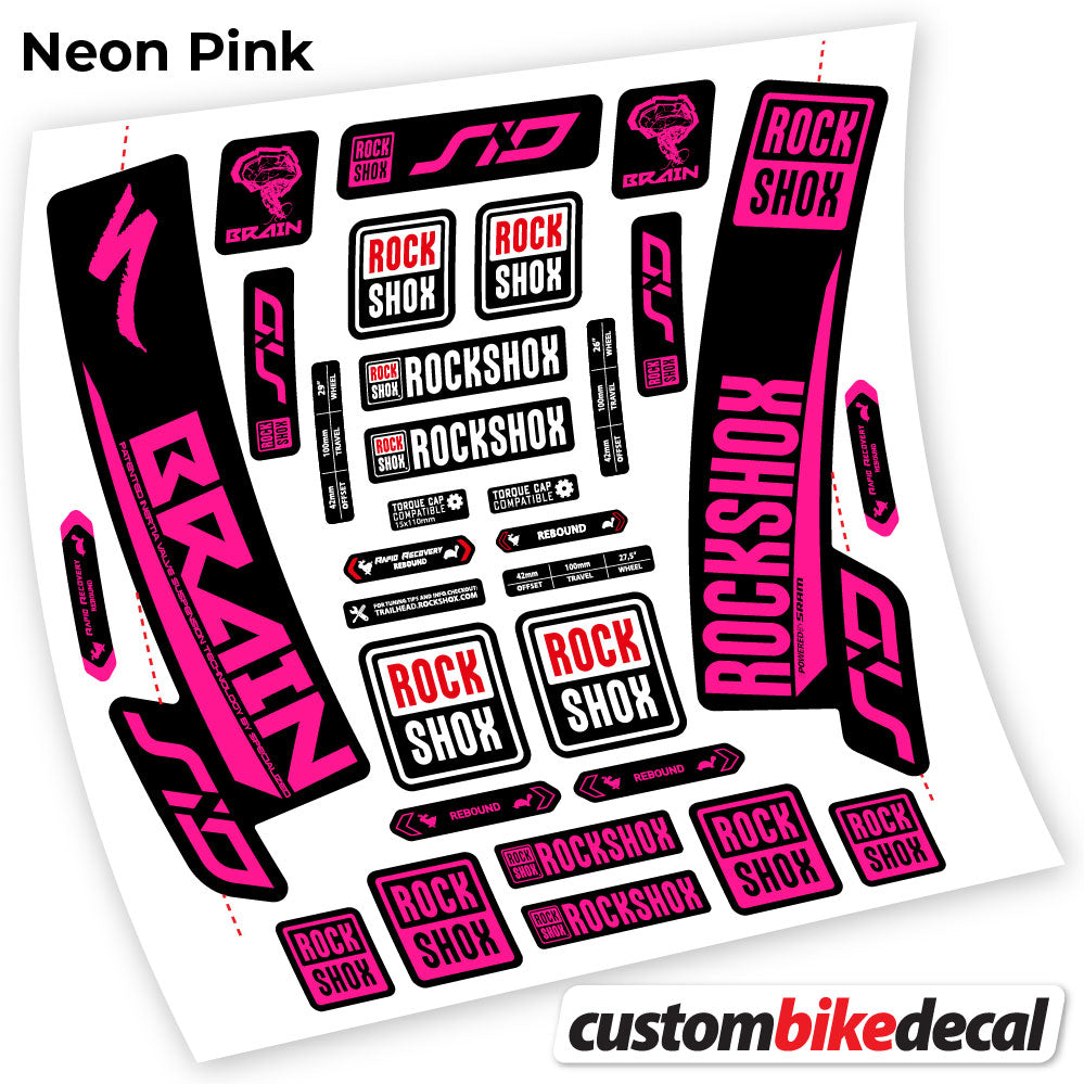 Adesivi Forcella Rock Shox Sid Brain 2018 in vinile - Rosa Neon
