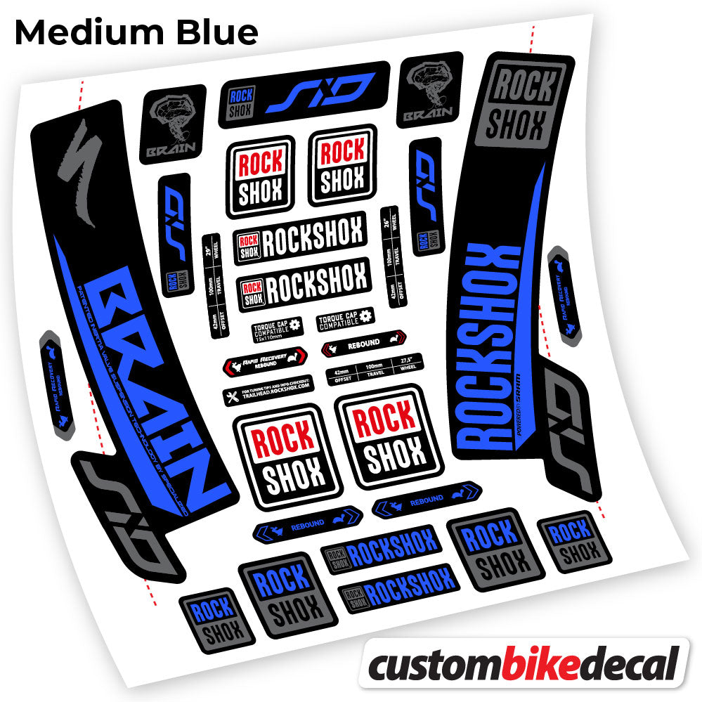 Adesivi Forcella Rock Shox Sid Brain 2018 in vinile - Blu Medio