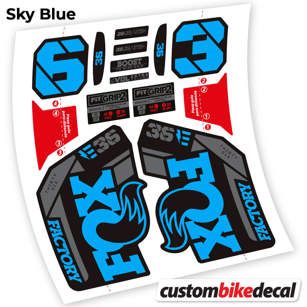 Adesivi Forcella Fox E-Bike Factory 2021 in vinile - Azzurro Cielo