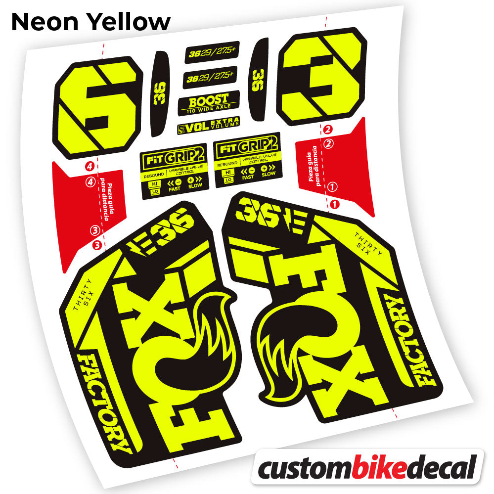 Adesivi Forcella Fox E-Bike Factory 2021 in vinile - Giallo Neon