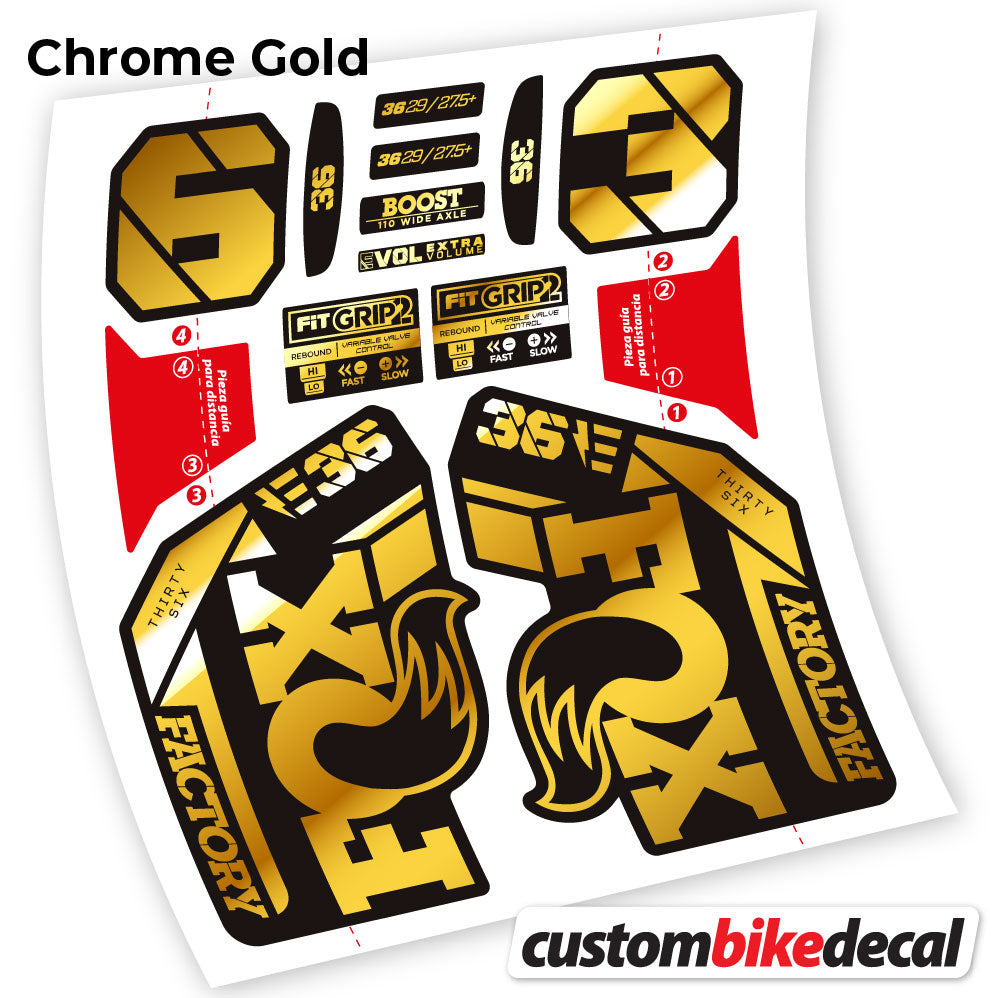 Adesivi Forcella Fox E-Bike Factory 2021 in vinile - Oro Cromato