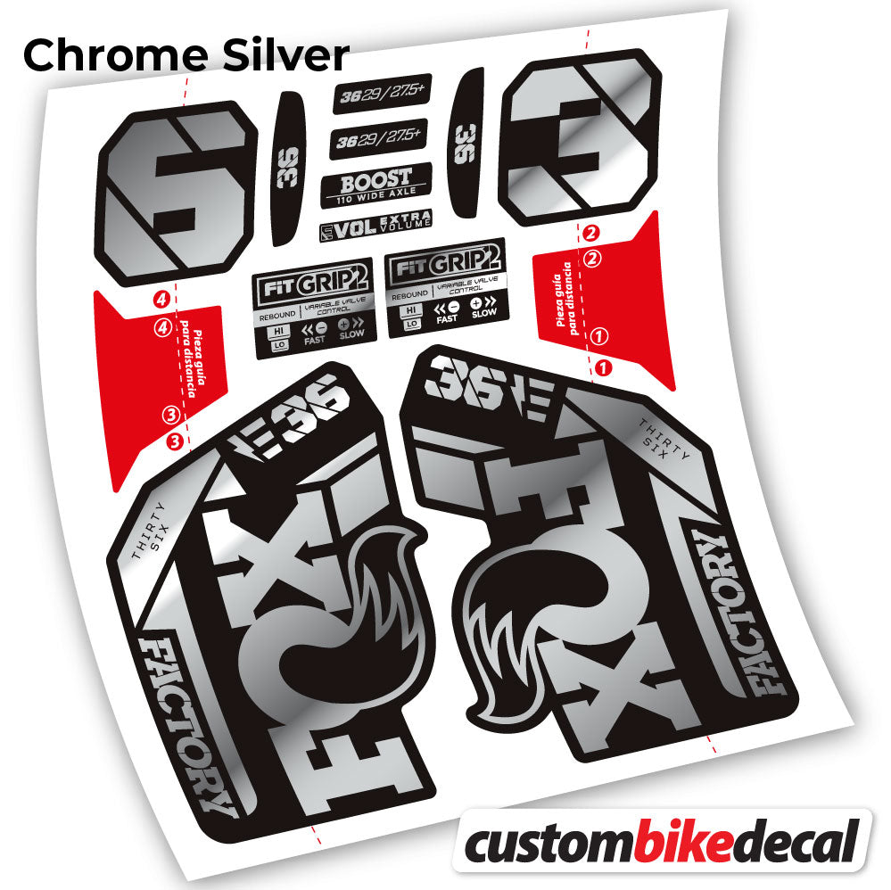 Adesivi Forcella Fox E-Bike Factory 2021 in vinile - Argento Cromato