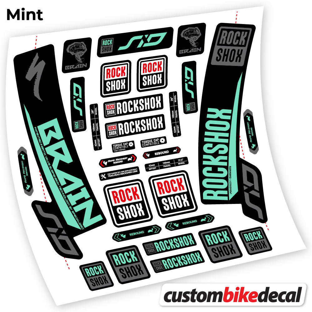Adesivi Forcella Rock Shox Sid Brain 2018 in vinile - Verde Menta