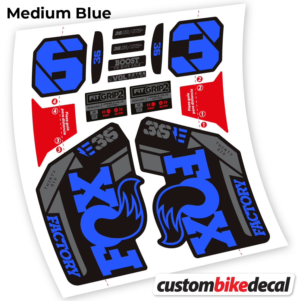 Adesivi Forcella Fox E-Bike Factory 2021 in vinile - Blu Medio