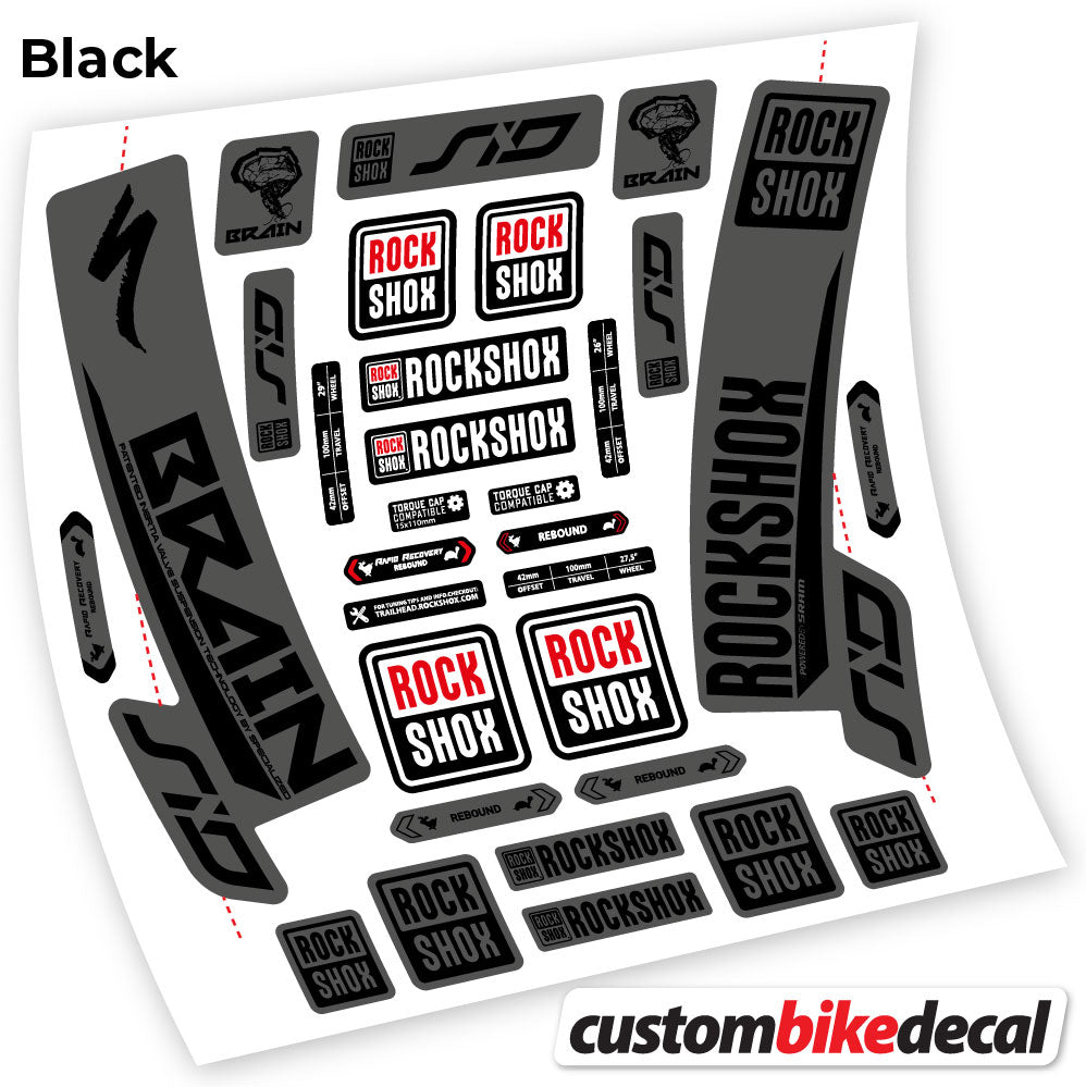 Adesivi Forcella Rock Shox Sid Brain 2018 in vinile - Nero Opaco+Nero Lucido