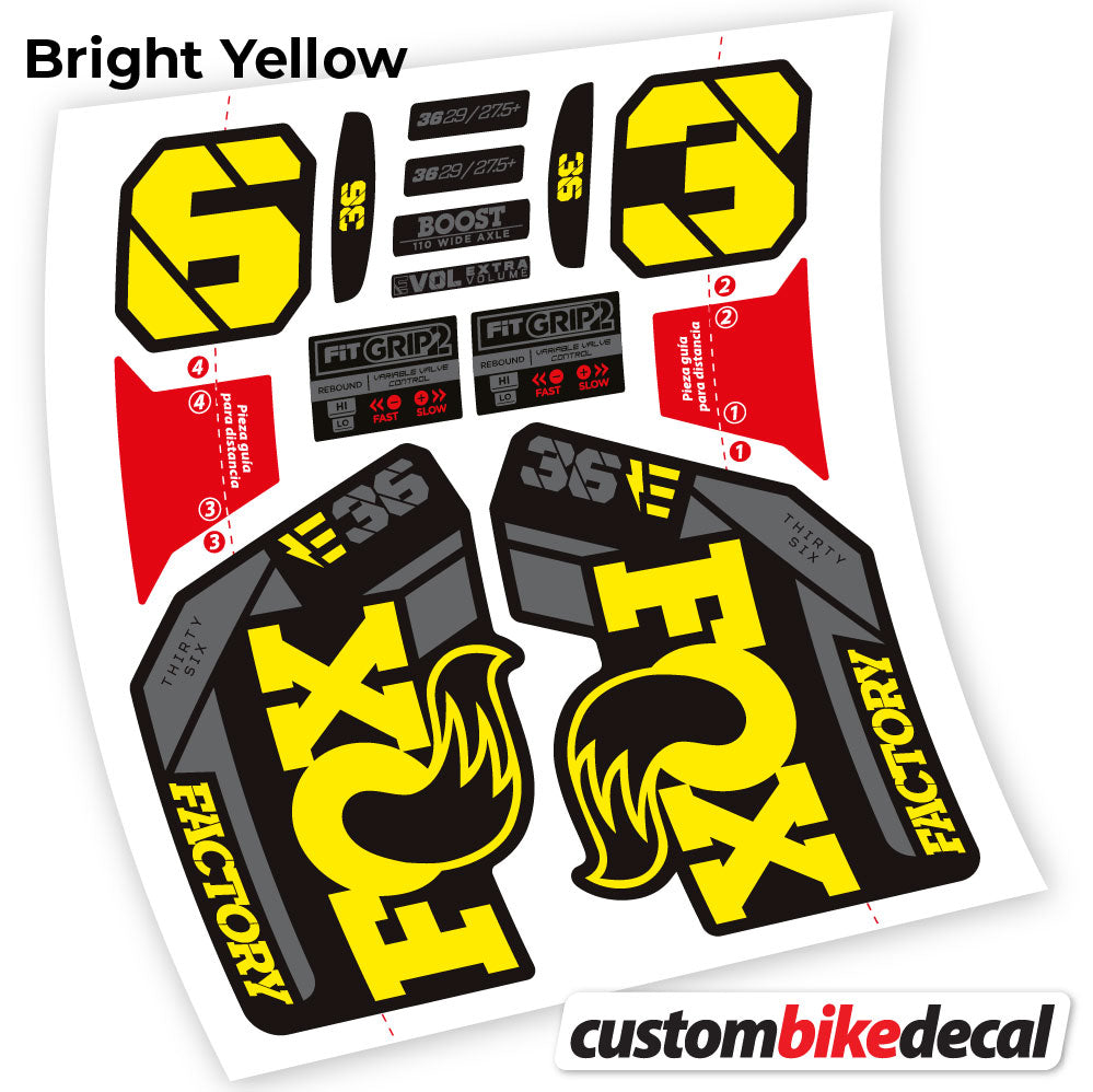 Adesivi Forcella Fox E-Bike Factory 2021 in vinile - Giallo