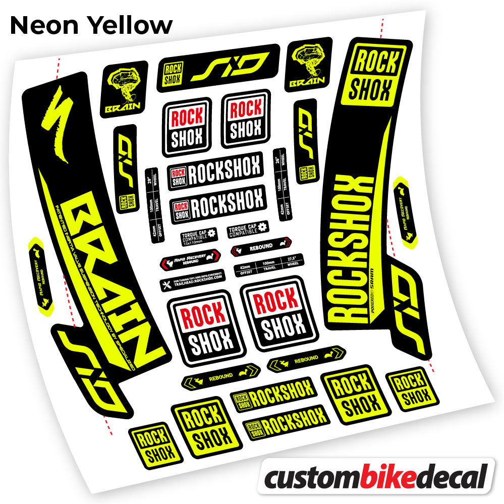 Adesivi Forcella Rock Shox Sid Brain 2018 in vinile - Giallo Neon