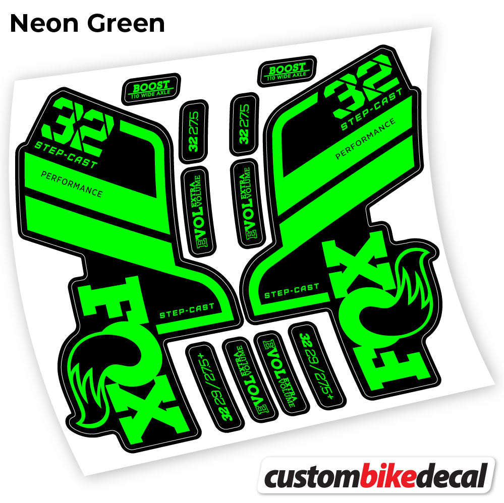 Adesivi Forcella Fox 32 SC Performance Step Cast 2021 in vinile - Verde Neon