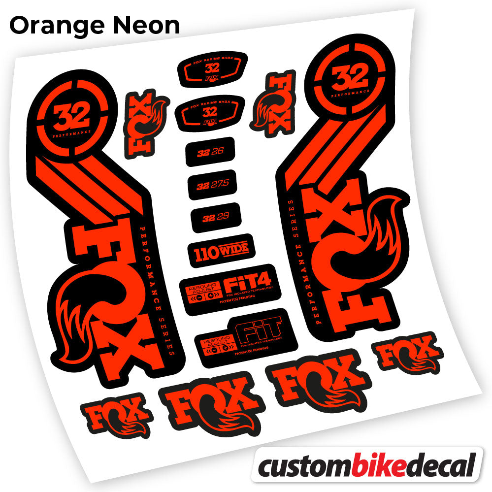 Adesivi Forcella Fox 32 Performance 2016 in vinile - Arancione Neon