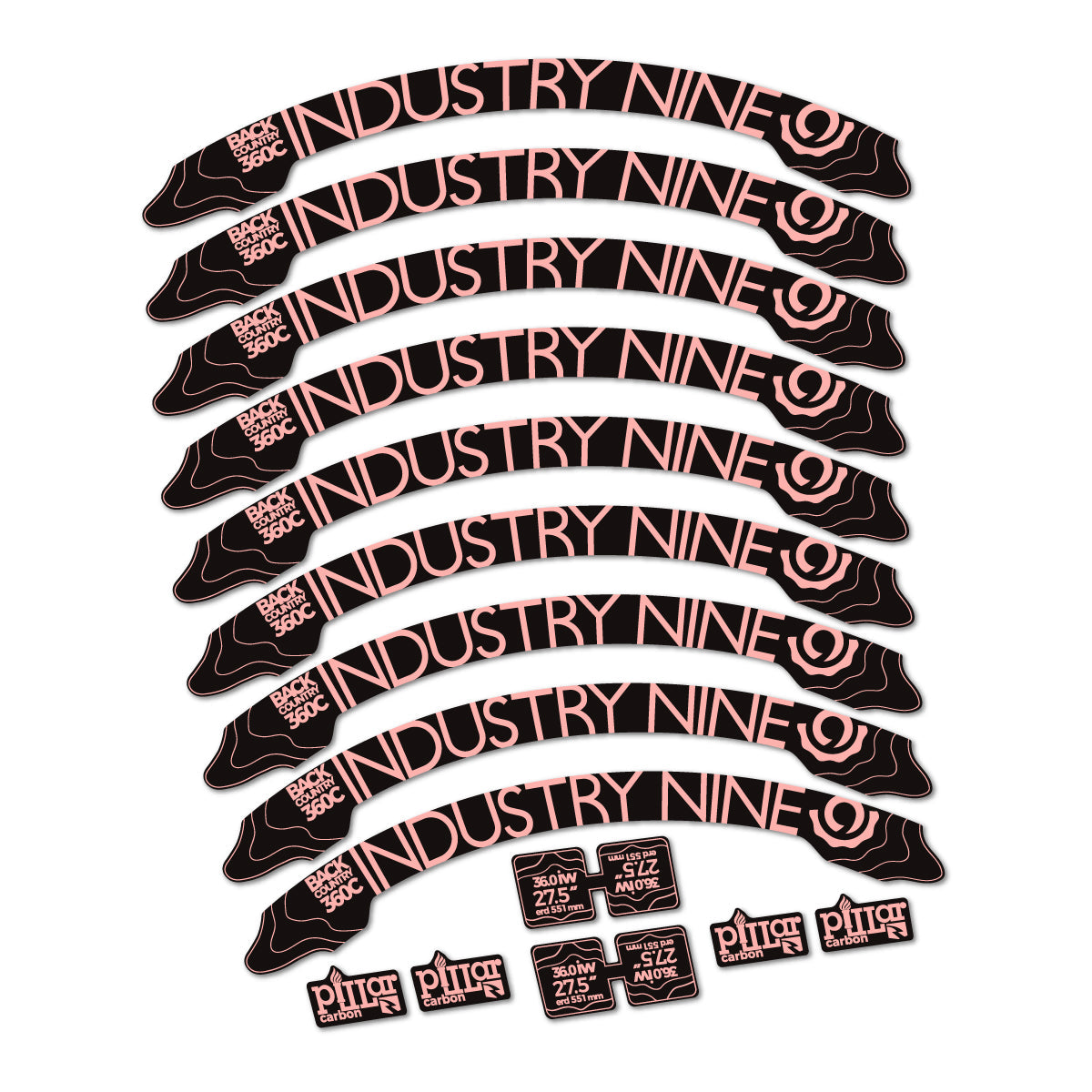 Adesivi Cerchi MTB Industry Nine BC360C 2017-2018 27.5" in vinile - Rosa Salmone