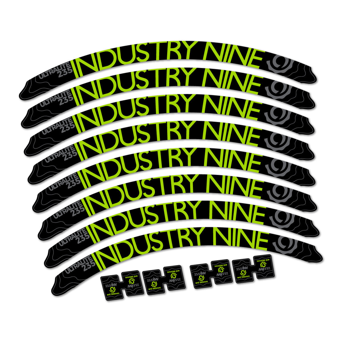 Adesivi Cerchi MTB Industry Nine Ultralite 235 2017-2018 27.5" in vinile - Verde Lime