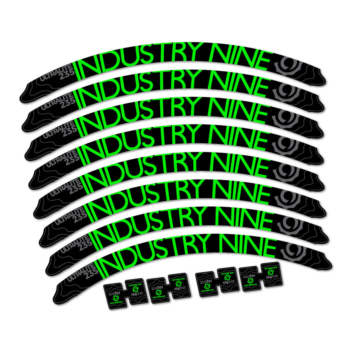 Adesivi Cerchi MTB Industry Nine Ultralite 235 2017-2018 27.5" in vinile - Verde Neon