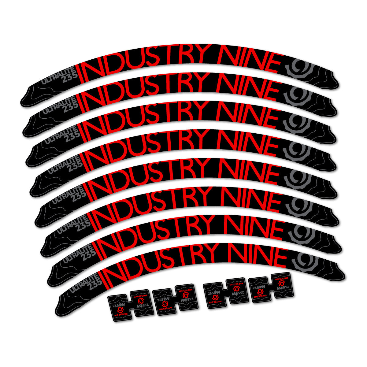 Adesivi Cerchi MTB Industry Nine Ultralite 235 2017-2018 27.5" in vinile - Rosso